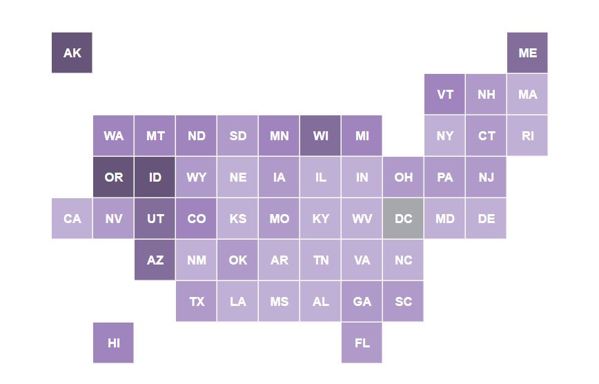 visualization of geographic distribution of US vaccine exemptions